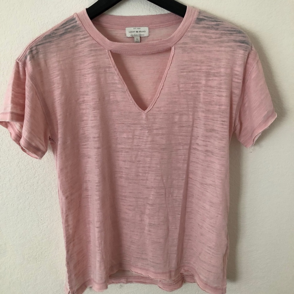 Pink Cutout neck Tee